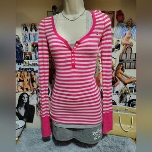 Pink and White Striped Long Sleeve Top
